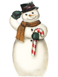 Snowman With Candy Cane - A Christmas Decoration & Display from Cottages and Gardens & Bonnie's Boardwalk Originals