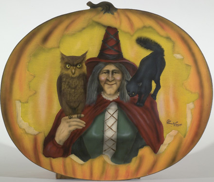 Witch, Owl & Cat In Pumpkin  - A Halloween Decoration & Display from Cottages and Gardens