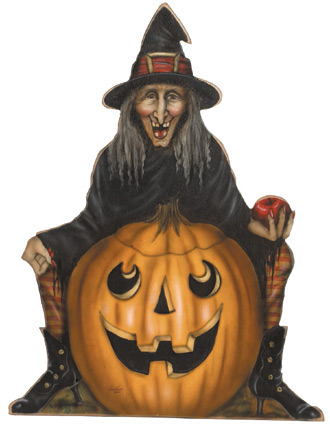 Witch With Pumpkin & Striped Socks - A Halloween Decoration & Display from Cottages and Gardens