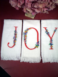 Joy Tea Towel Set - An Embroidered Tea Towel Set from Cottages and Gardens
